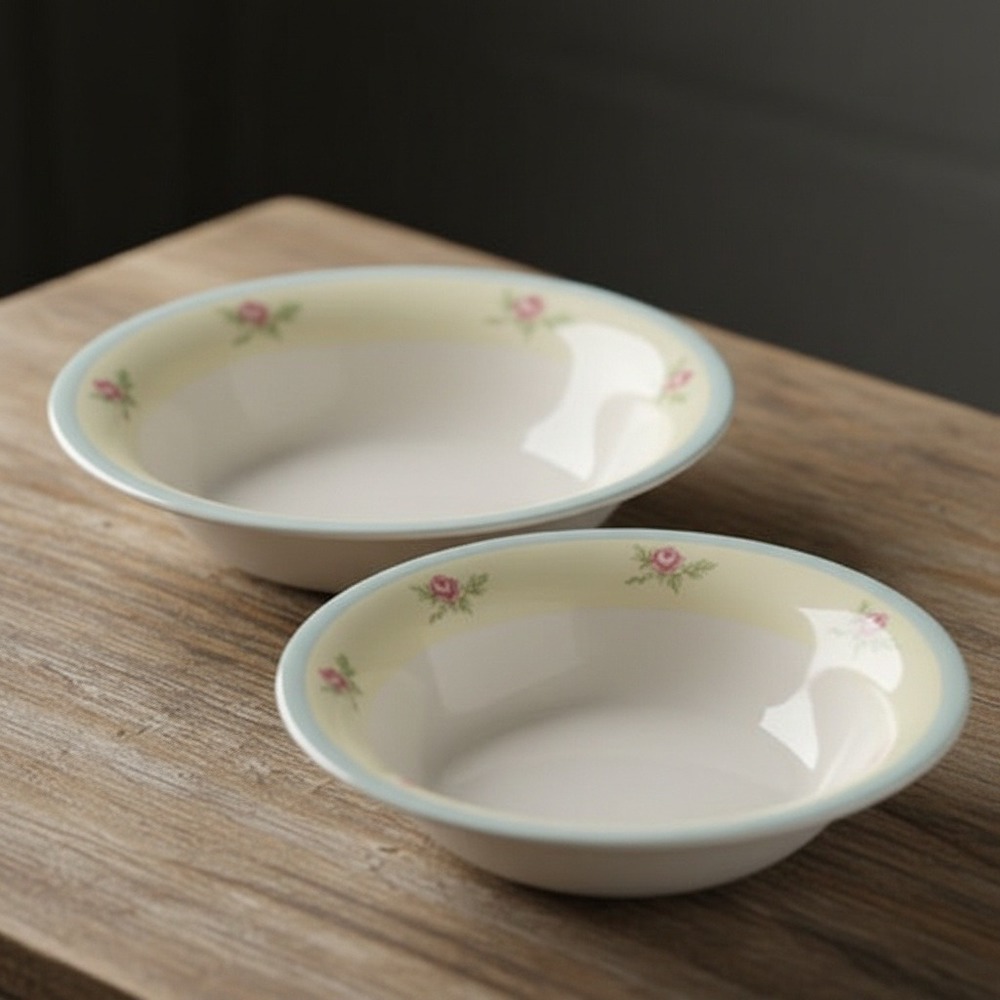 Homer Laughlin Eggshell Pink Rose Soup Cereal Bowl Set of 2